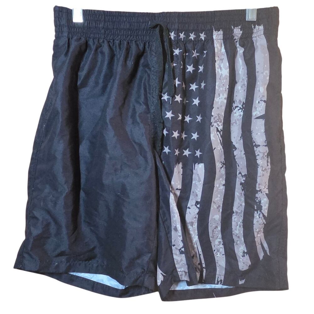 Black Flag Print Swim Trunks Size Large